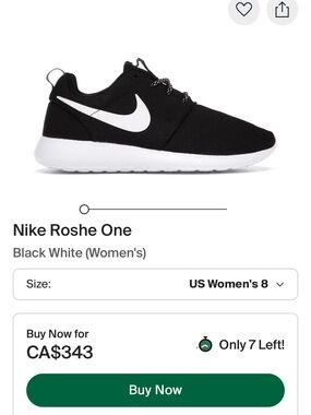 Nike Women's Roshe One Sneaker - Black/White